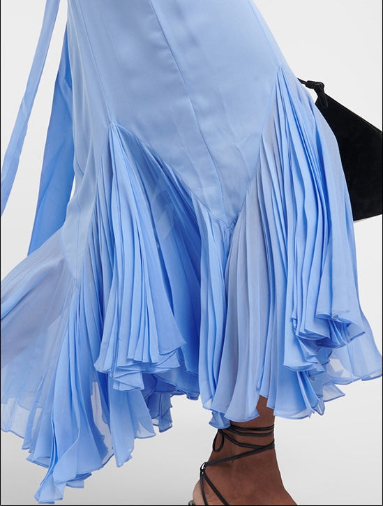 V-Neck Spaghetti-Strap Pleated-Hem Slip Midi Dress 6