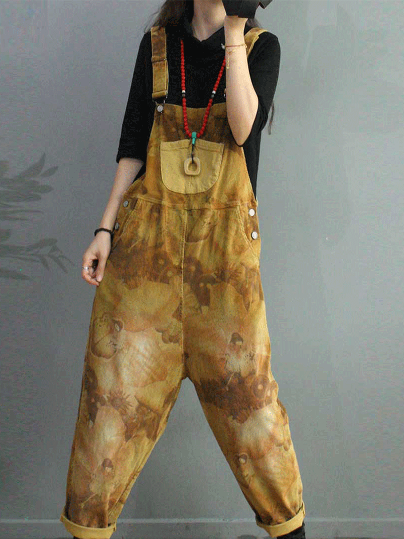 Foggy Season Cotton Tie-Dye Print Overall Dungaree - Fashionpara