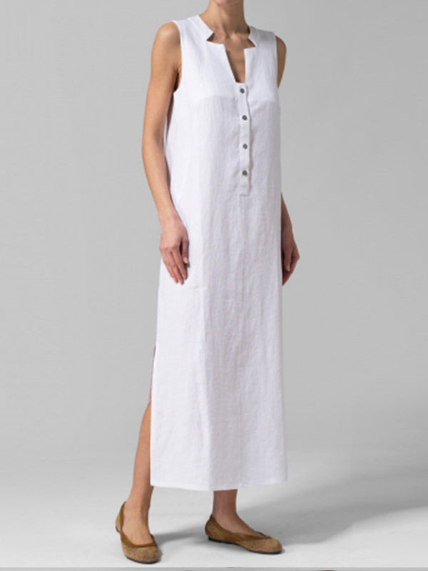 Button Align Slide-On Maxi Dress - Fashionpara