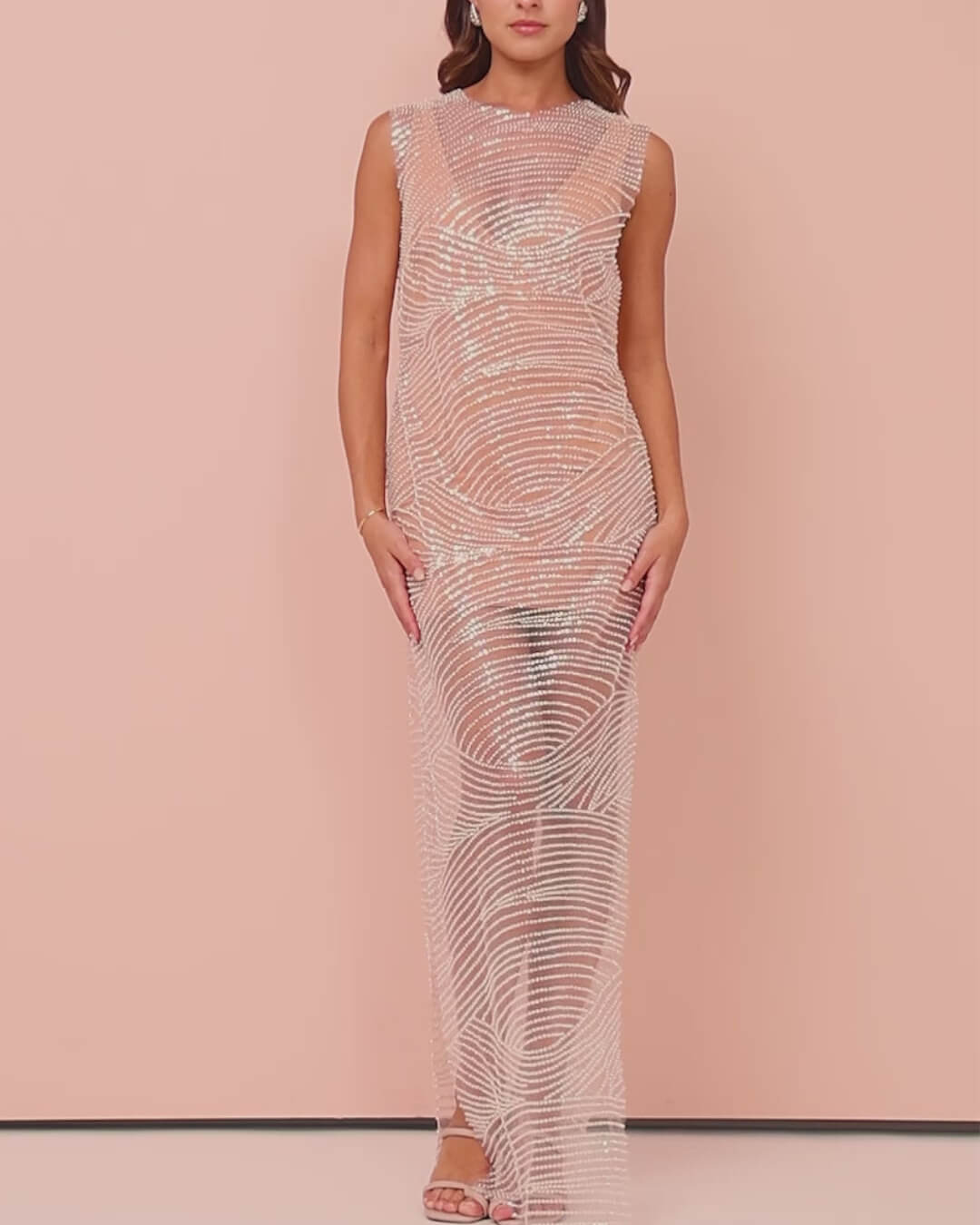 Plunging Neckline Detachable Mini Lining Maxi Dress - Fashionpara