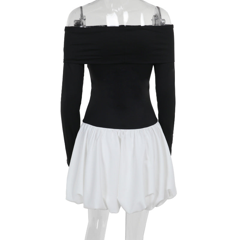 Off-Shoulder Long-Sleeve Bubble Hem Mini Dress 6