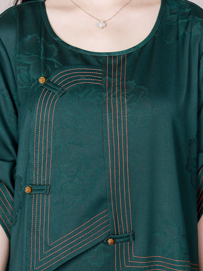 Floral Jacquard Round Neck Short Sleeve A-Line Midi Dress 2