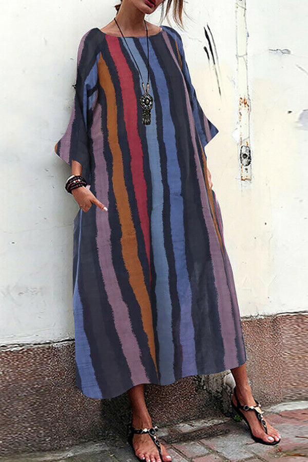Vintage Striped Pockets Maxi Dress - Mislish