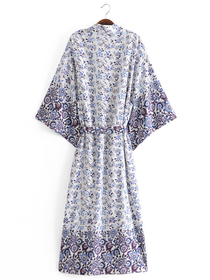 Nightwear Floral Print Green Color Cotton Long Length Gown Kimono Duster - Fashionpara