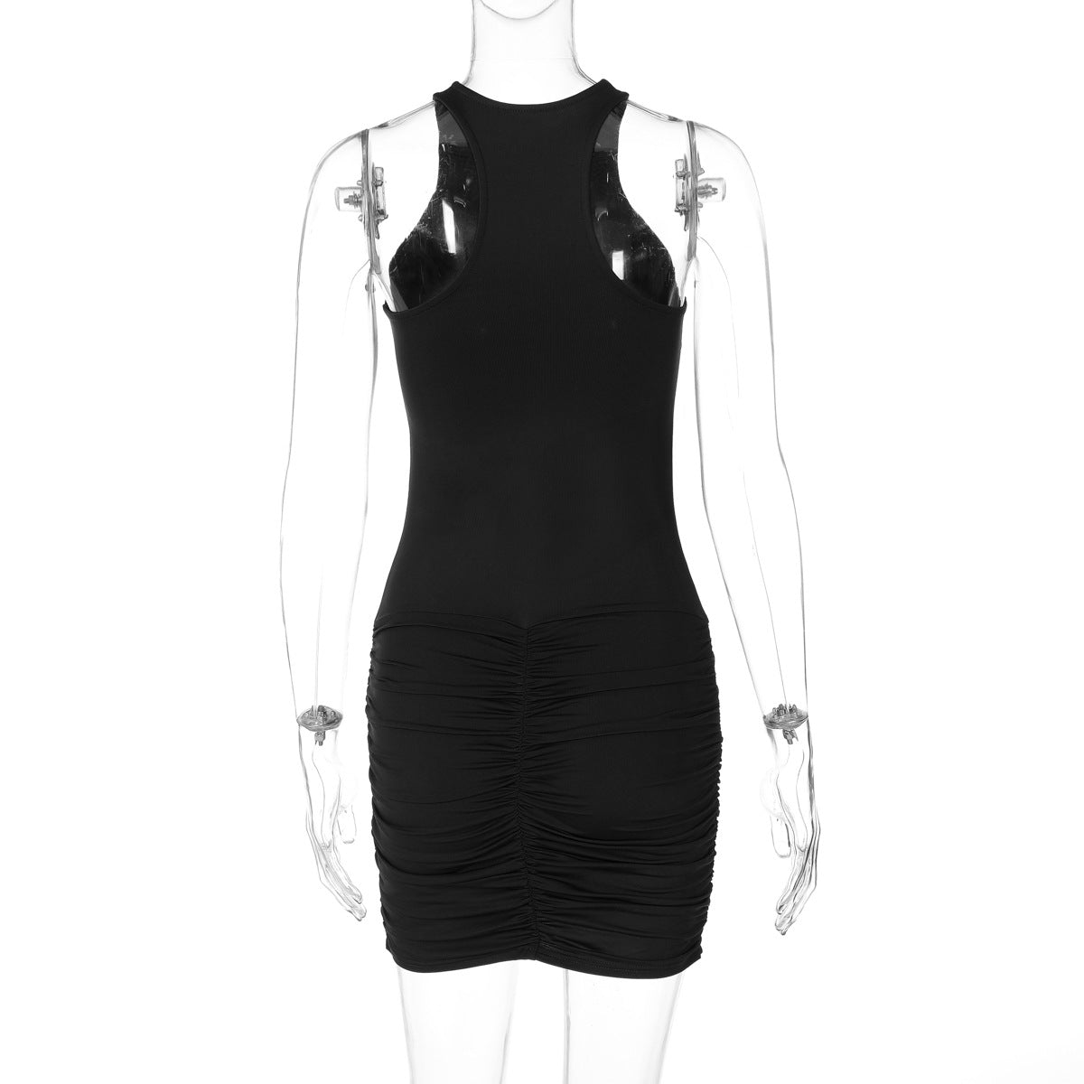 High-Neck Sleeveless Lace-Up Ruched Bodycon Mini Dress 7