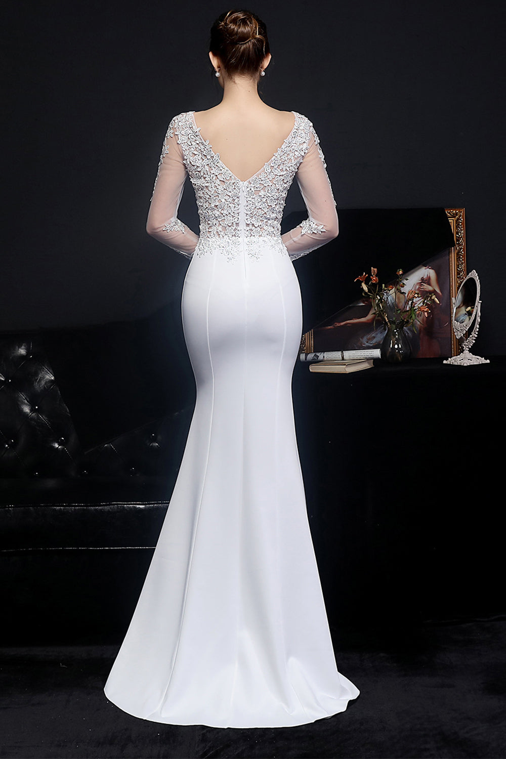 White Applique Mermaid Prom Dress - Fashionpara