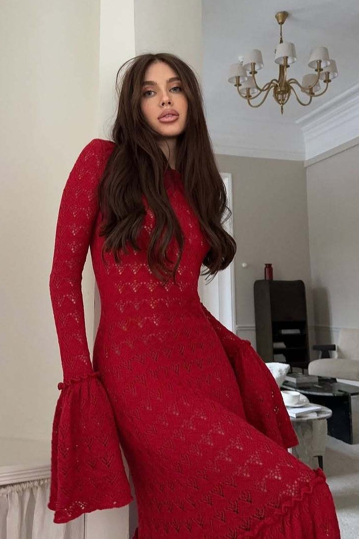 Ruffled Panel Knit Maxi Sweater Dress
