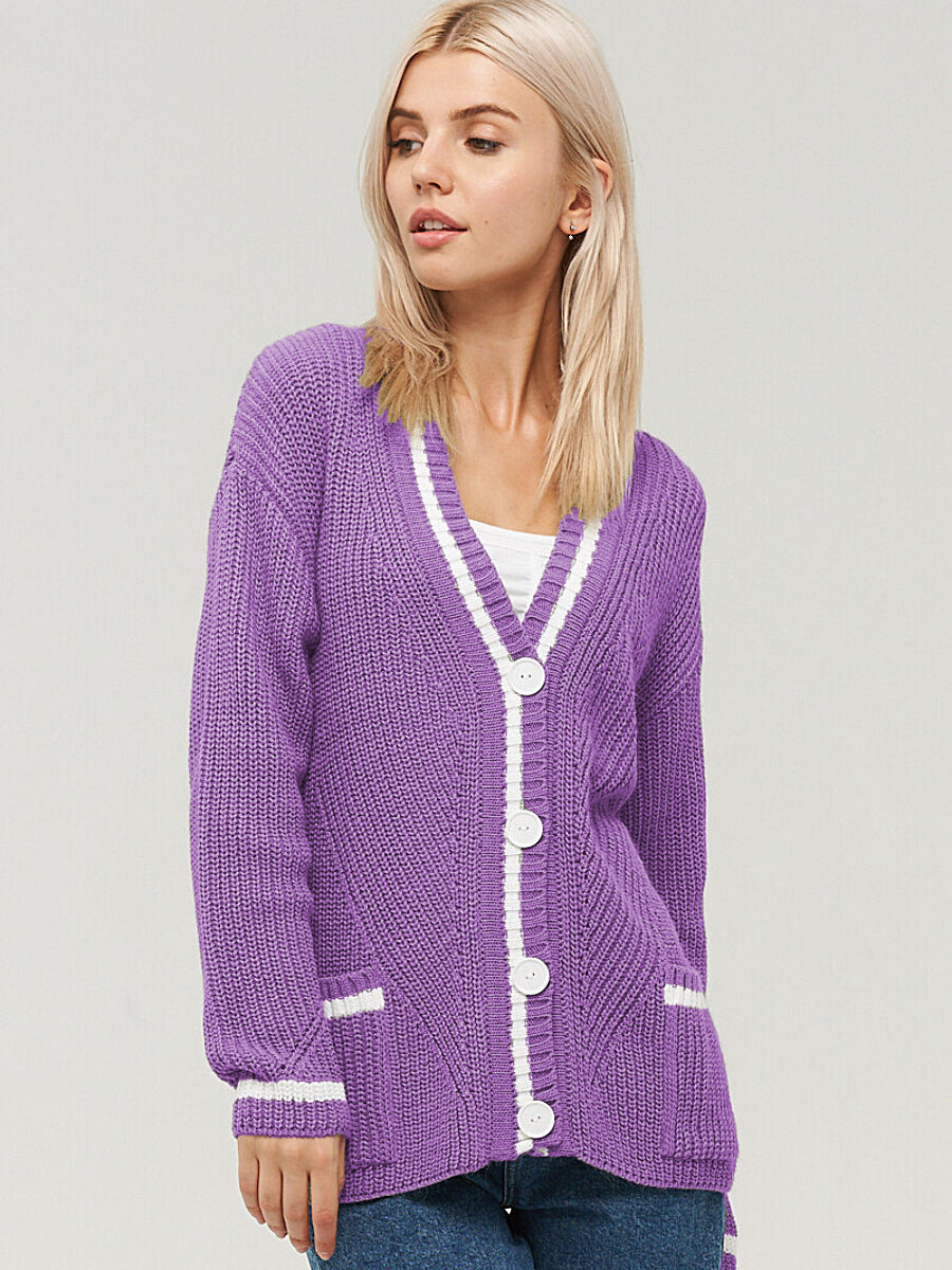 Sophisticated Colorblock Knit Cardigan for Stylish Layering