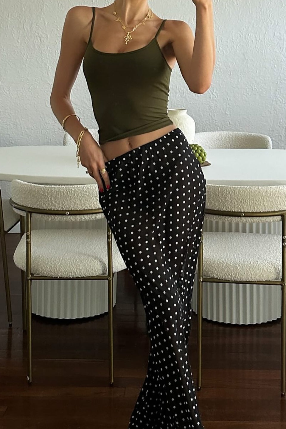 Polka Dot Mesh Maxi Skirt