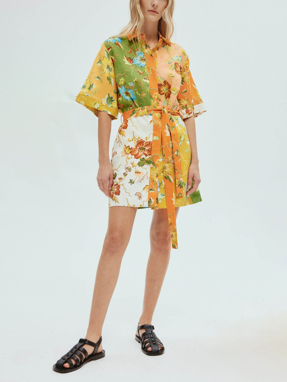 Floral Print Short Sleeve Tie-Front Shirt Dress 4
