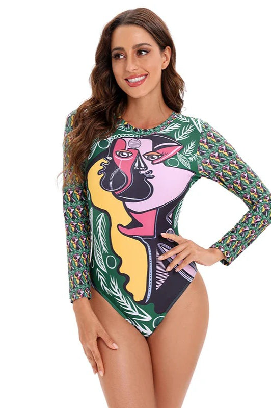 Backless Print Surfing One Piece Set