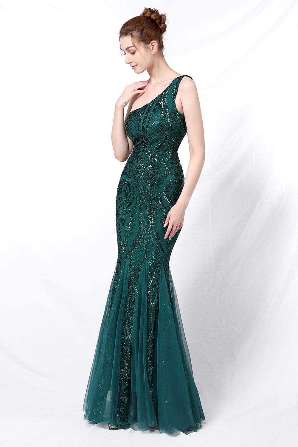 Mermaid One Shoulder Prom Dress with Appliques - Fashionpara