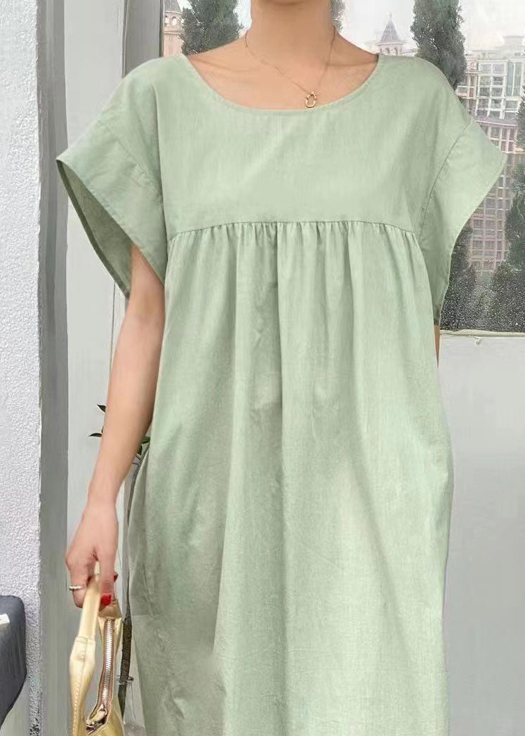 Linen Texture V-Neck Twist Front Cap Sleeve Pocket Midi Dress - View 5