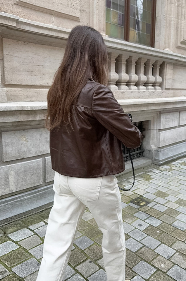 Chic Brown PU Crop Coat for Effortless Everyday Style