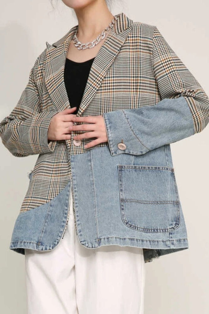 Plaid Denim Oversized Blazer