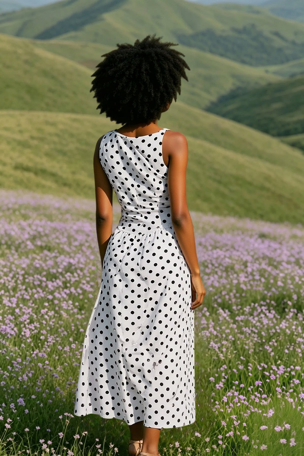 Polka Dot Sleeveless A-Line Midi Dress 3