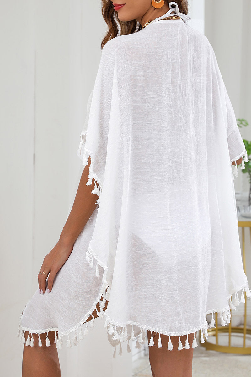 Fringe Open Front Vacation Cover Up