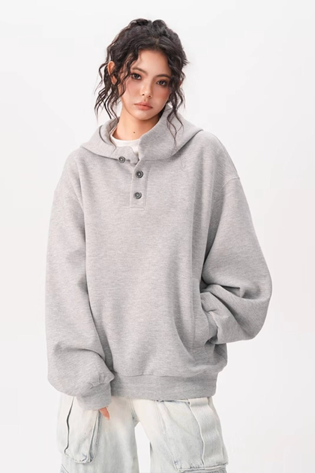 Double Layer Button Hoodie - Fashionpara