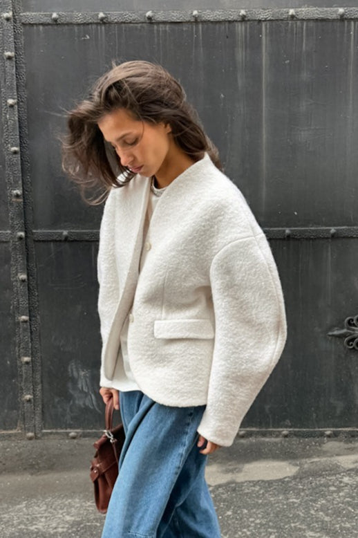 Wool Solid V-Neck Thickened Pocket Coat