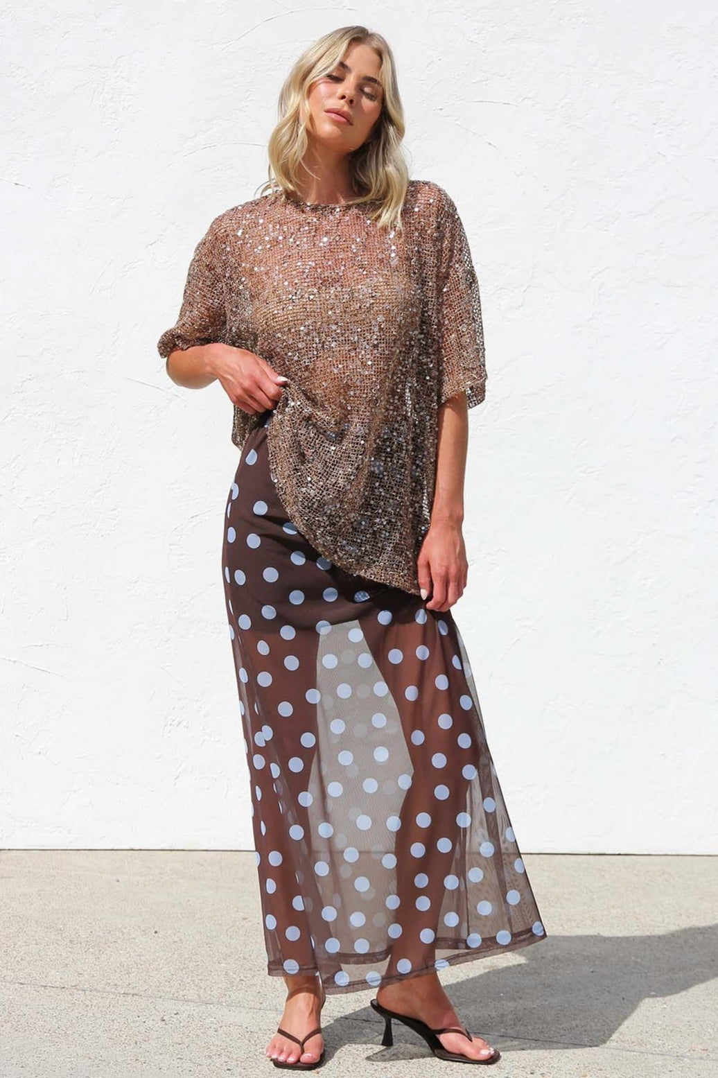 Polka Dot Sheer Casual Maxi Skirt