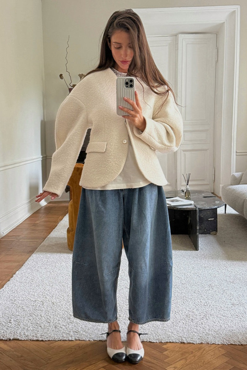 Boucle Collarless Single Breasted Jacket 3