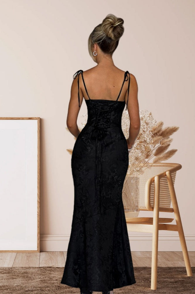 Solid Sash Backless Mermaid Formal Dress S / Black