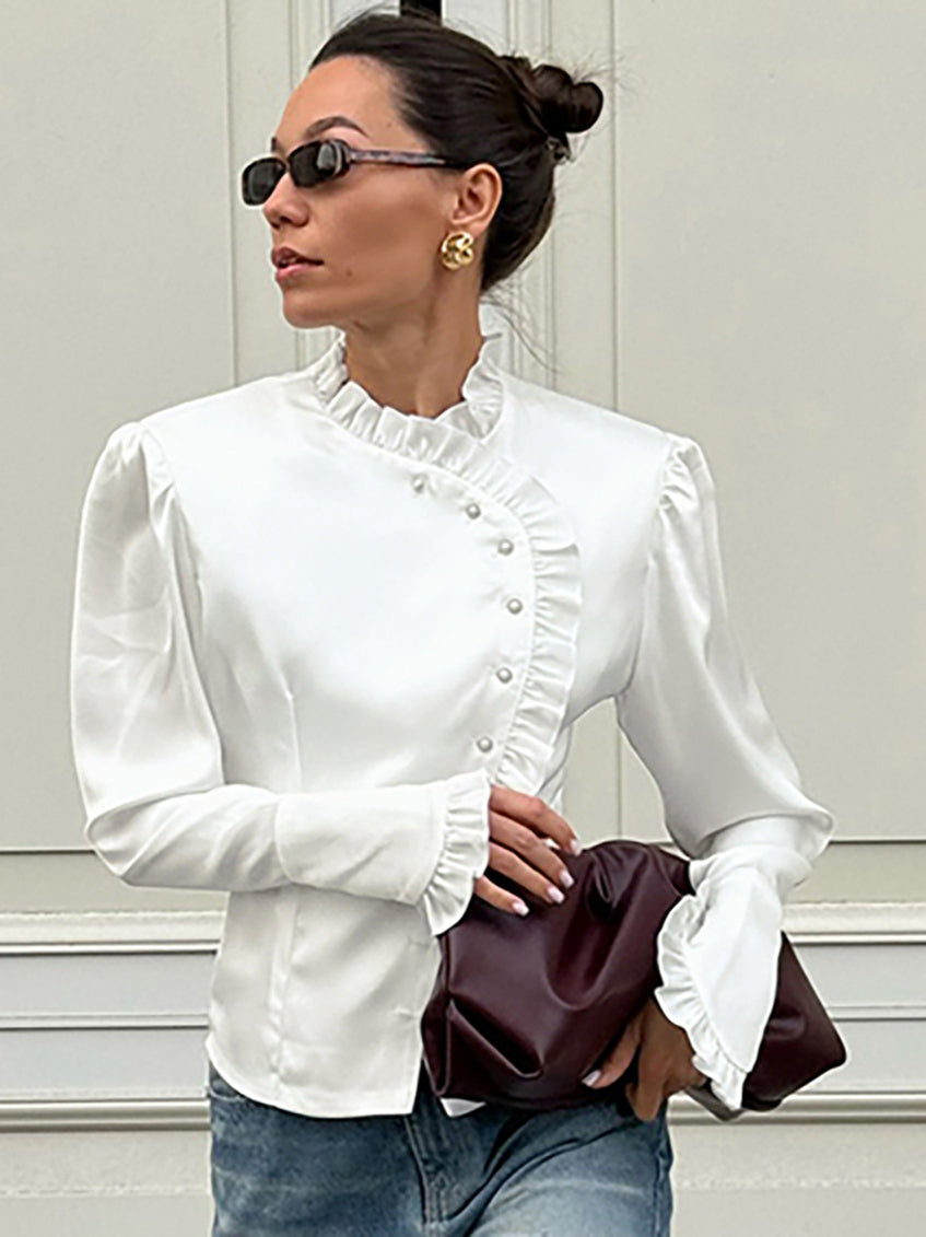 Ruffled Victorian Style Fitted Blouse