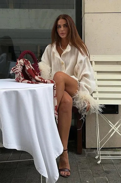 Elegant Feather Trim Cardigan