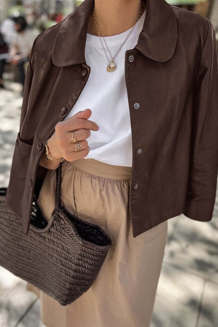 Chic Brown PU Crop Coat for Effortless Everyday Style