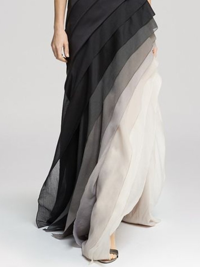 Chiffon Diagonal Tiered Layered Draped Maxi Dress