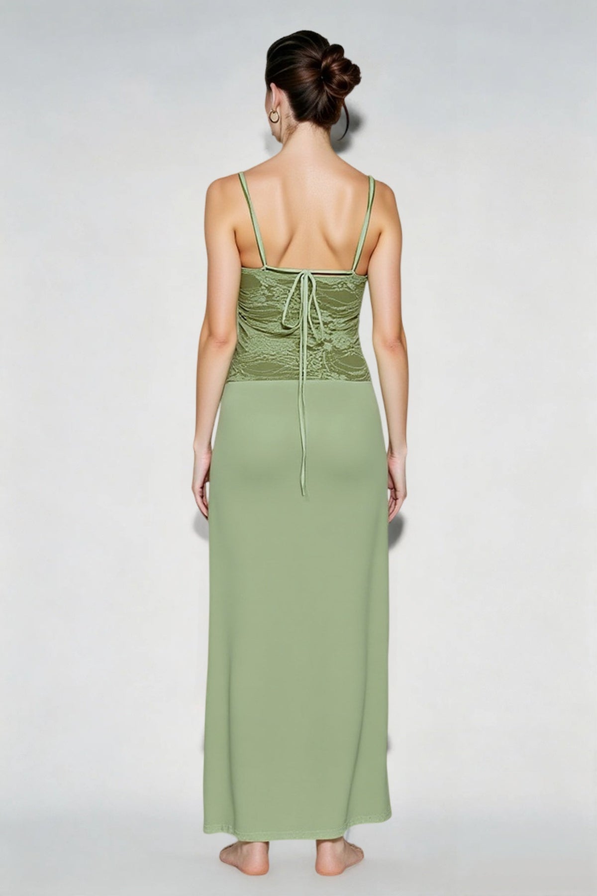 Lace Bodice Spaghetti Strap Ruched Bodycon Dress