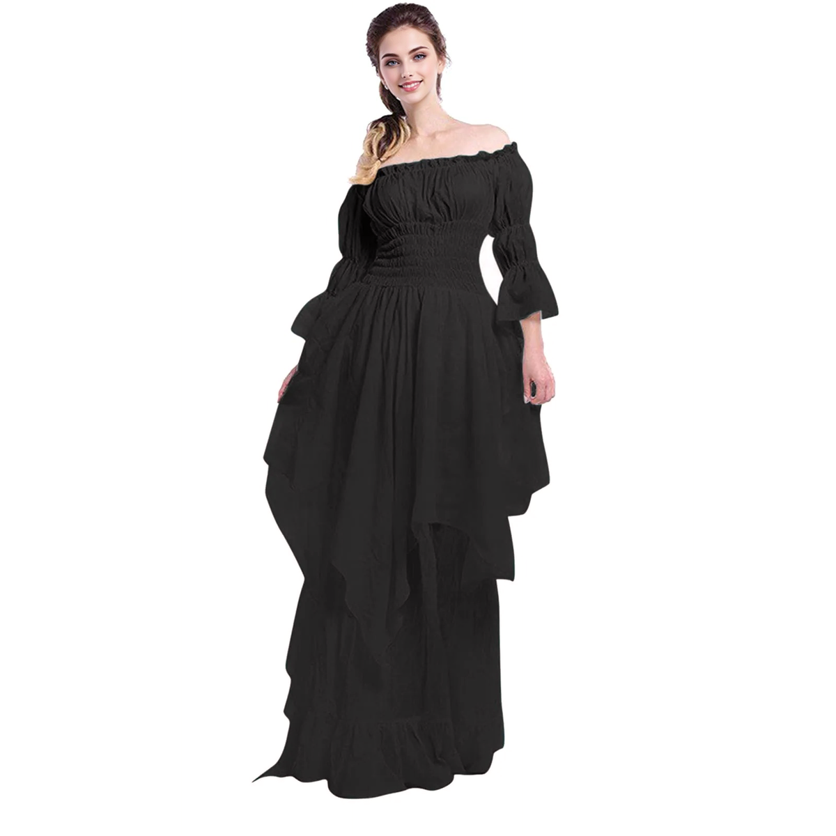 Victorian Lace-Up Corset Bell Sleeve Off-Shoulder Gown 2