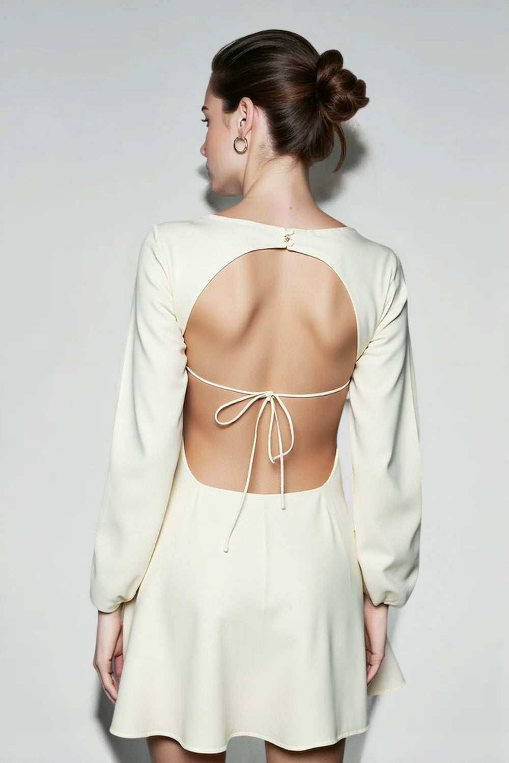 Boat Neck Long Bell Sleeve Satin Shift Mini Dress 4