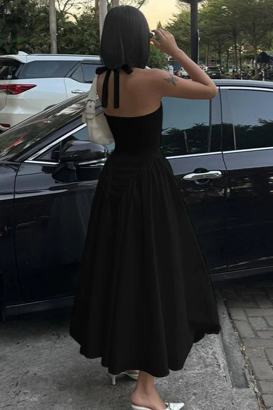 Satin Halter Neck Plunge Mermaid Midi Dress 4