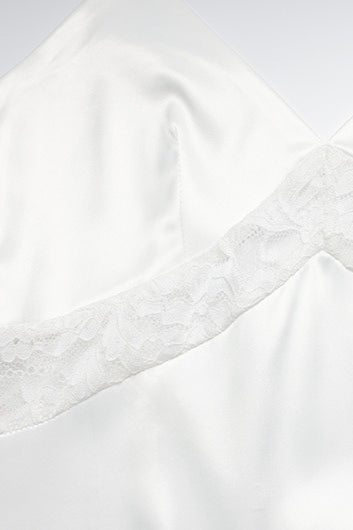 Satin V-Neck Lace Trim Slip Maxi Dress