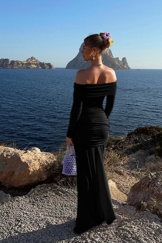Off Shoulder Mesh Sleeve Maxi Dress - View 7