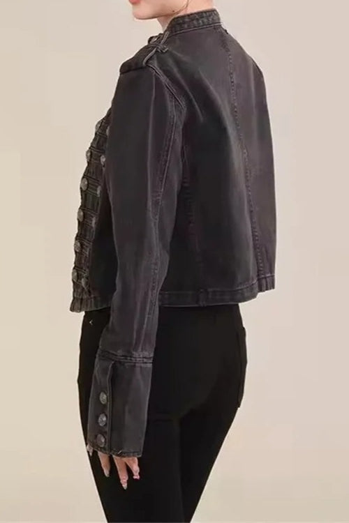 Cropped Denim Military Jacket