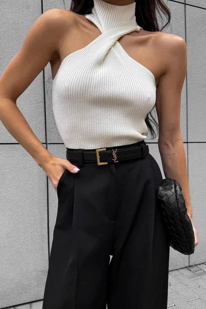 Wide Leg Buttoned Pleated Work Pant