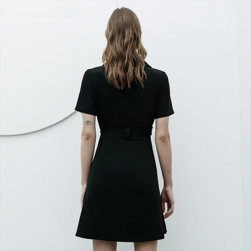Collared Short Sleeve Belted Fit & Flare Mini Dress