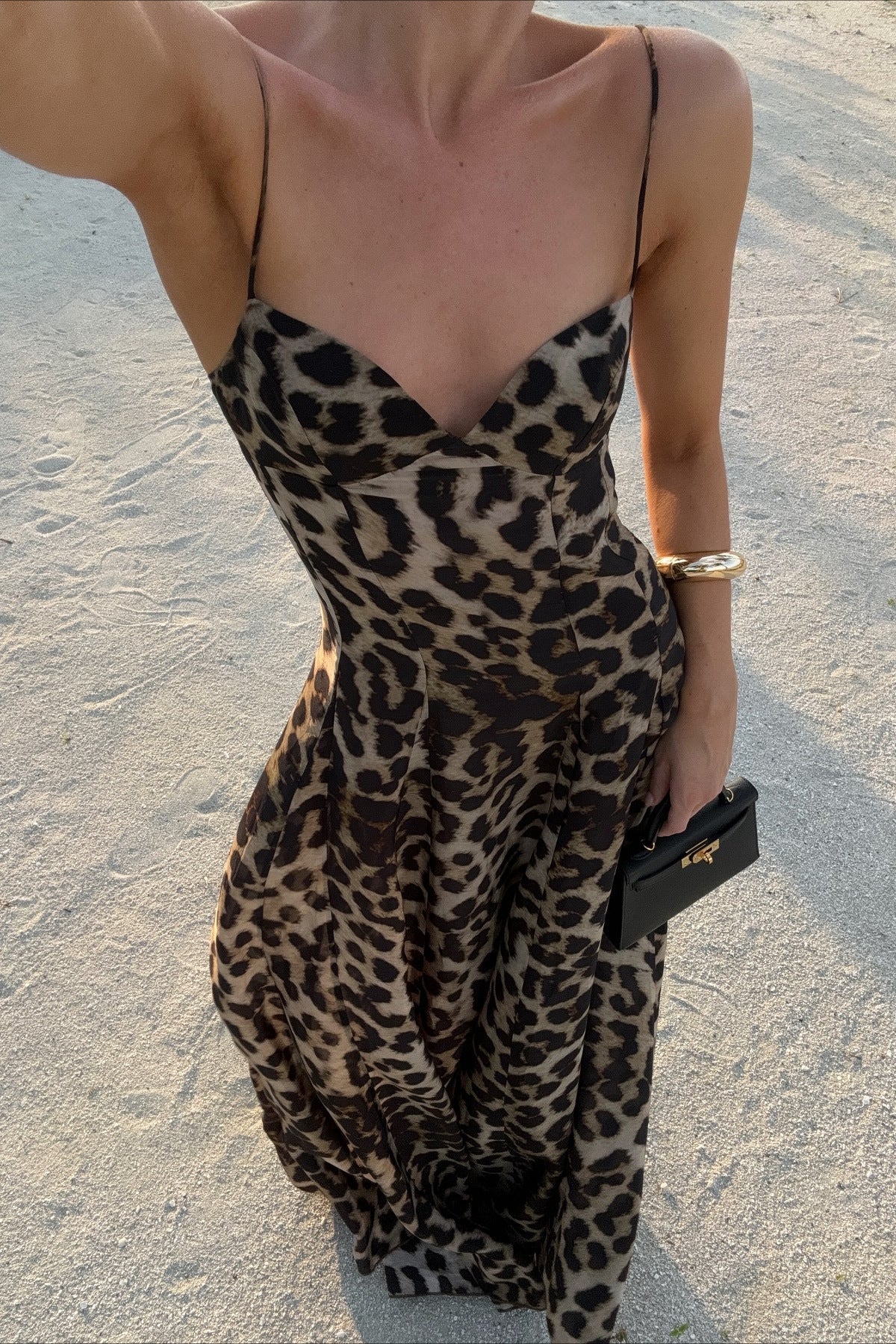 Satin Leopard Print Sweetheart Slip Maxi Dress