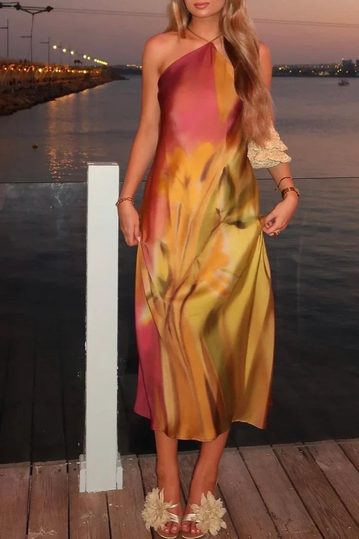 European Style Printed Halter Vacation Dress