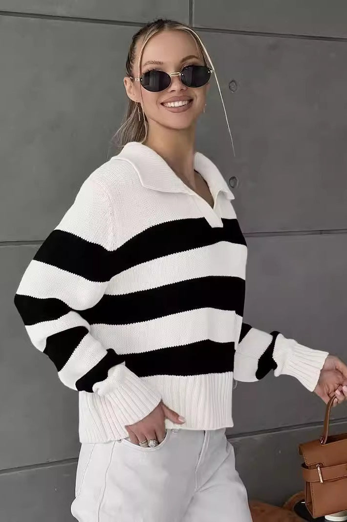 Striped Color Block Polo Sweater