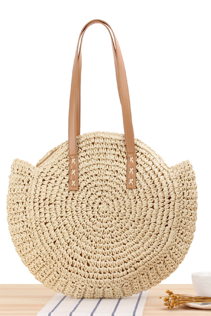 Trendy Leather Strap Woven Straw Beach Shoulder Bag - Fashionpara