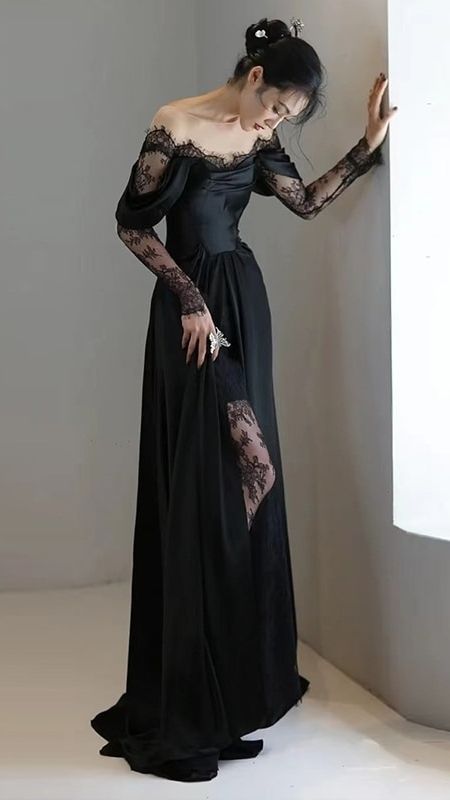 Charming Satin Lace Long Prom Dress Wedding Dress