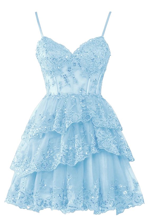 Tulle Homecoming Dresses Short Applique Corset Tiered Formal Party Gowns - Fashionpara