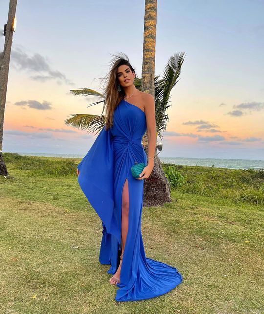 Royal Blue One Shoulder Long Evening Dress With Slit,Wedding Guest Outfit