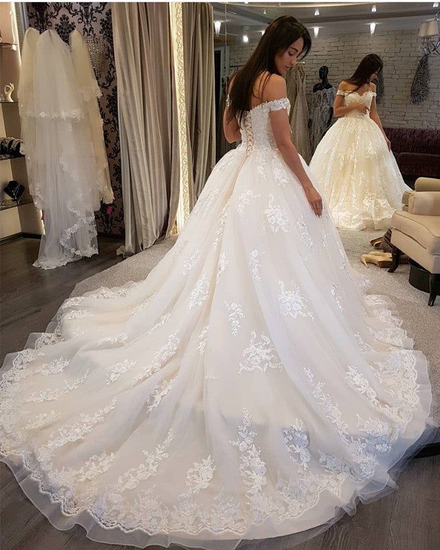 Lace Embroidery Sweetheart Off-The-Shoulder Wedding Dresses Ball Gowns