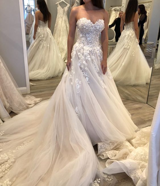 A Line Strapless Party Prom Gown for Women, Wedding Dress