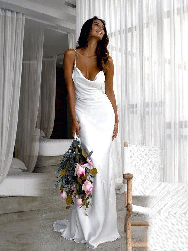 Sexy Simple A Line Bridal Gown Backless Custom Made Wedding Dress