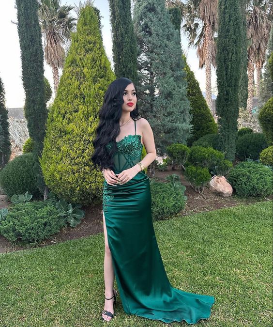 Elegant Green Dress Prom Long Fall Wedding Guest dress